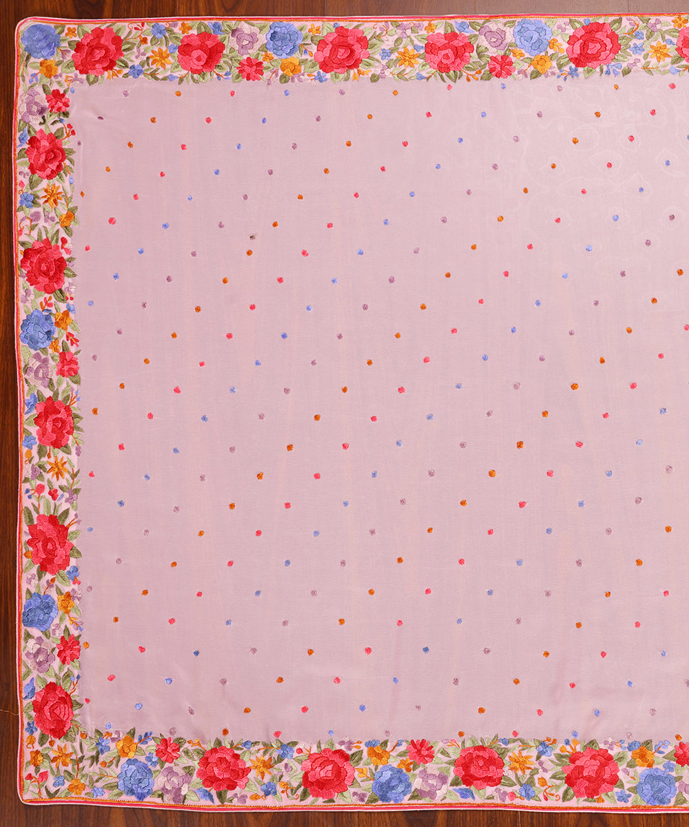 Pink_Handloom_Georgette_Parsi_Gara_Dupatta_With_Embroidered_Multicoloured_Rose_Border_WeaverStory_02
