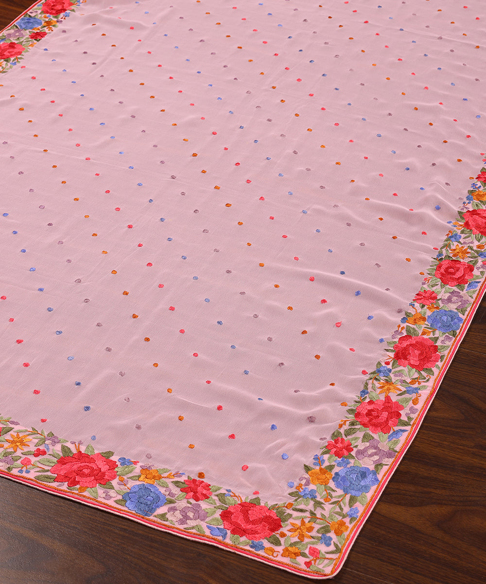 Pink_Handloom_Georgette_Parsi_Gara_Dupatta_With_Embroidered_Multicoloured_Rose_Border_WeaverStory_03