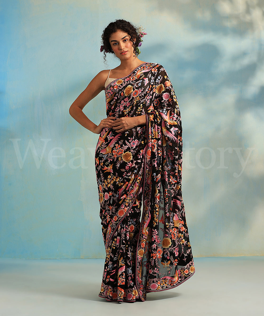 Black_Handloom_Georgette_Parsi_Gara_Saree_With_Birds_And_Floral_Jaal_WeaverStory_02