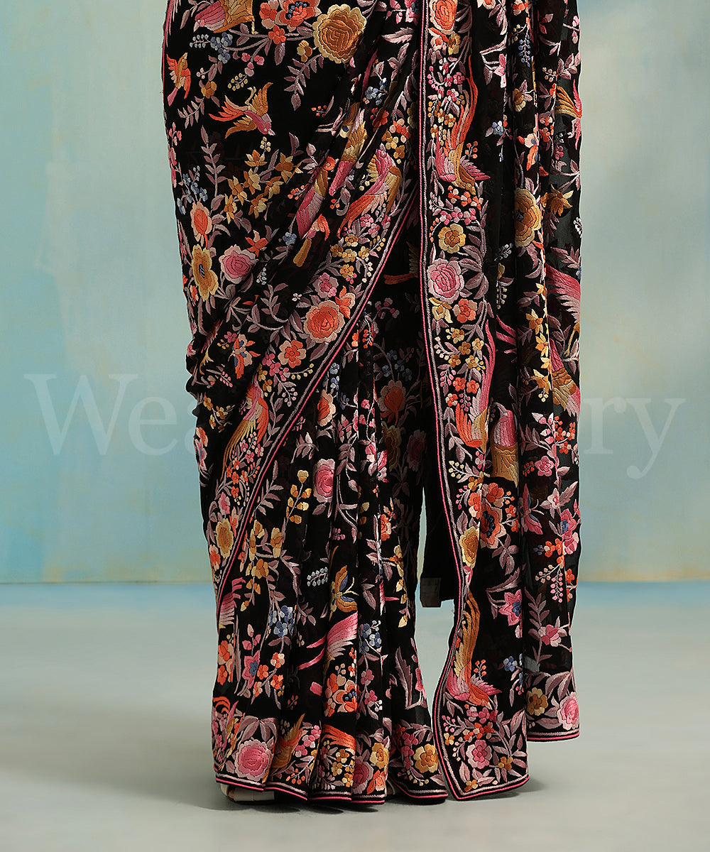 Black_Handloom_Georgette_Parsi_Gara_Saree_With_Birds_And_Floral_Jaal_WeaverStory_04