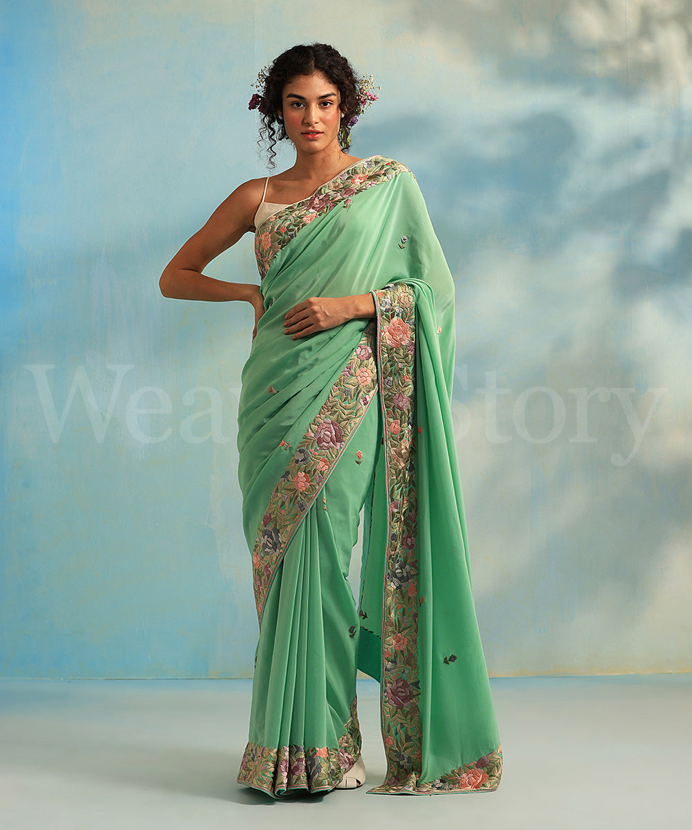 Sea_Green_Handloom_Georgette_Parsi_Gara_Saree_With_Pastel_Rose_Border_WeaverStory_02