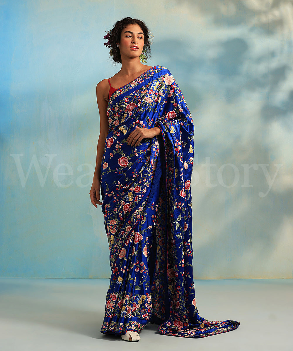 Blue_Handloom_Satin_Silk_Parsi_Gara_Saree_With_Multicolour_Floral_Jaal_WeaverStory_02