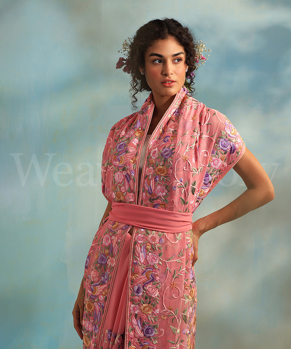 Pink_Handloom_Georgette_Parsi_Gara_Saree_With_Pastel_Birds_And_Roses_WeaverStory_01