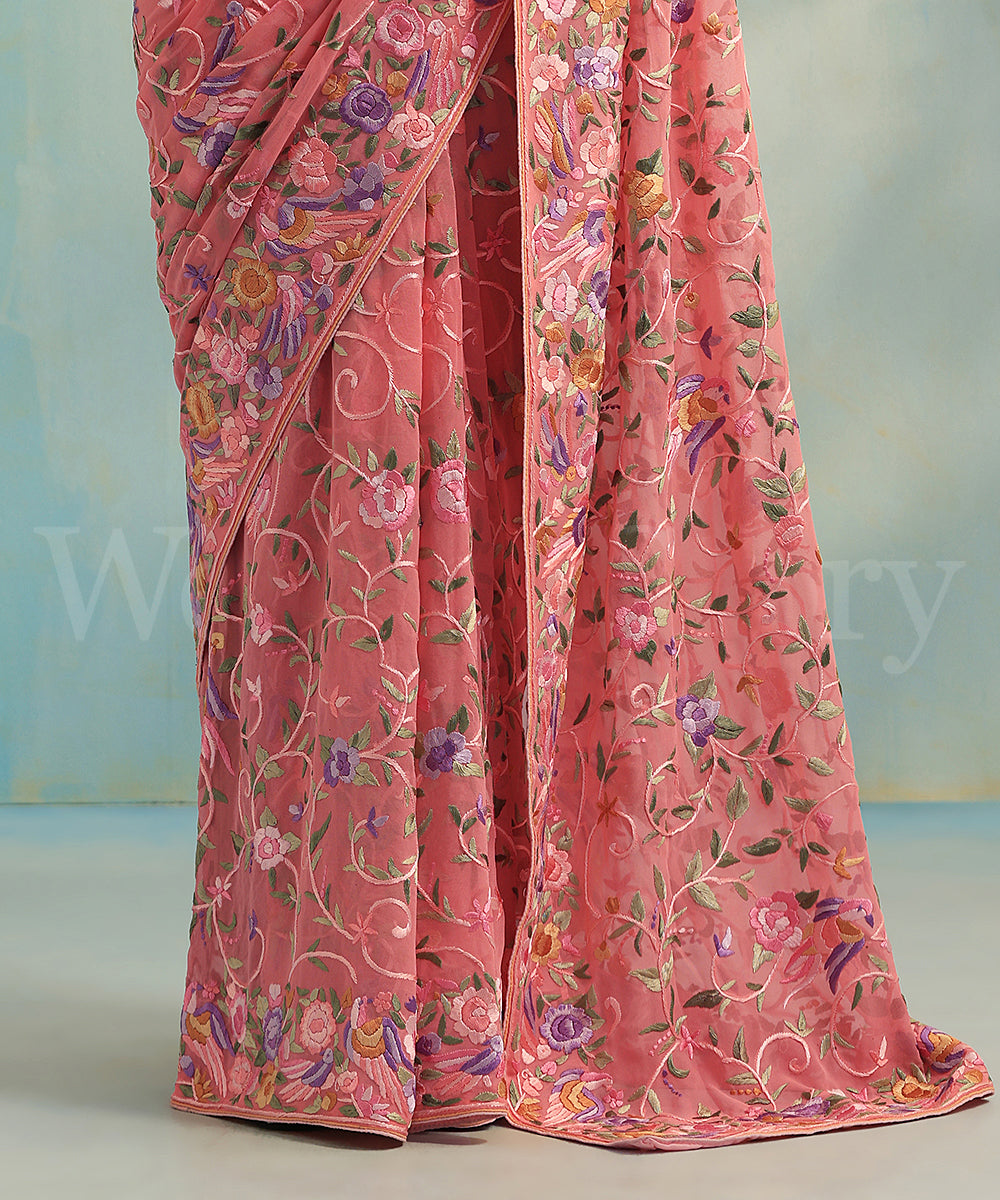 Pink_Handloom_Georgette_Parsi_Gara_Saree_With_Pastel_Birds_And_Roses_WeaverStory_04