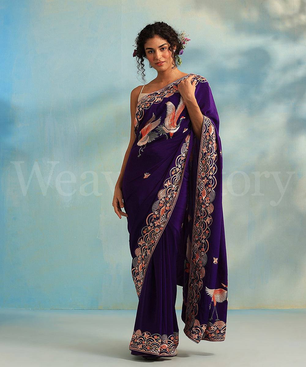 Blue_Handloom_Crepe_Parsi_Gara_Saree_With_Fan_Chini_Border_WeaverStory_02