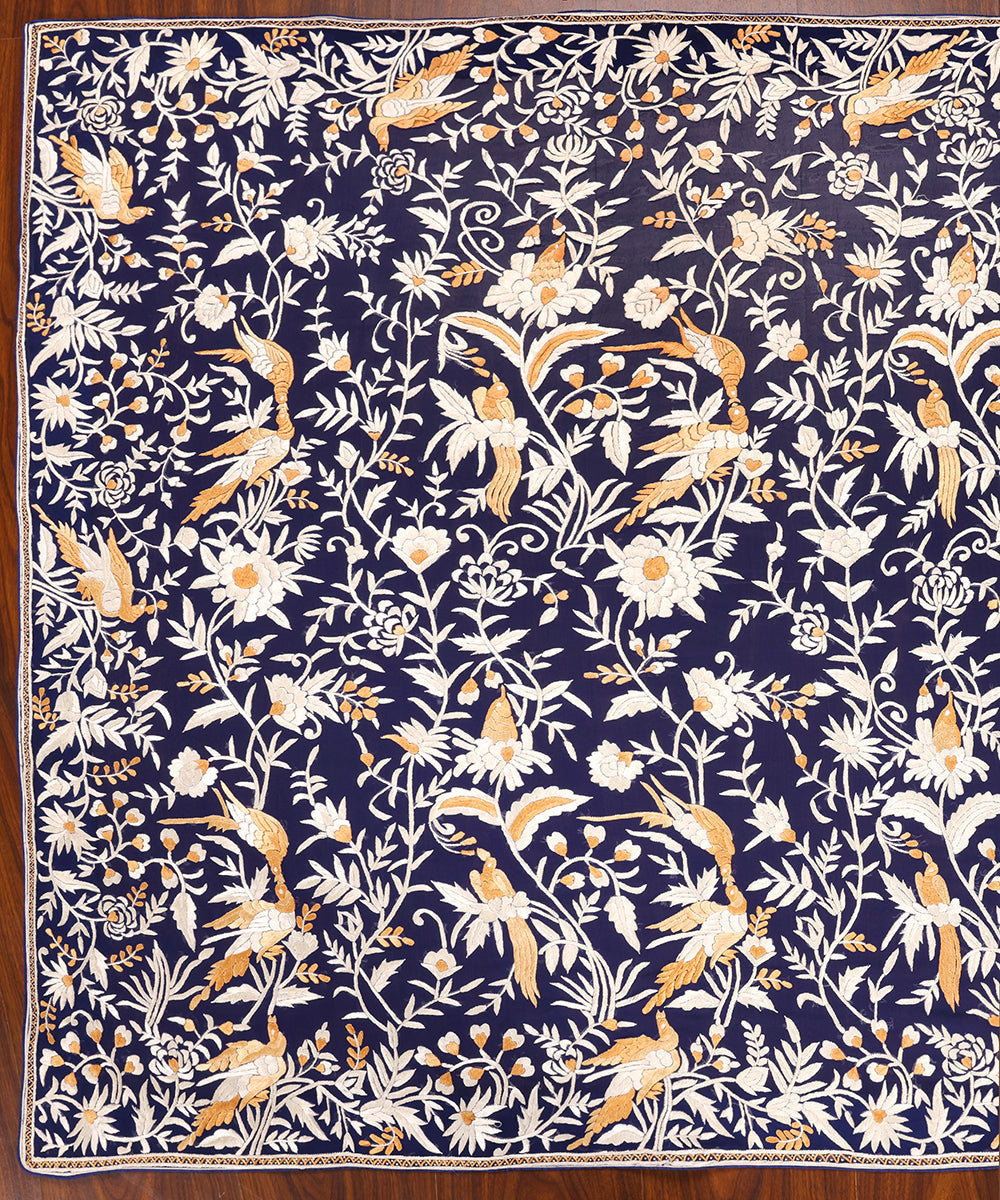 Blue_Handloom_Georgette_Parsi_Gara_Dupatta_With_All_over_Flowers_And_Bird_Motifs_WeaverStory_02
