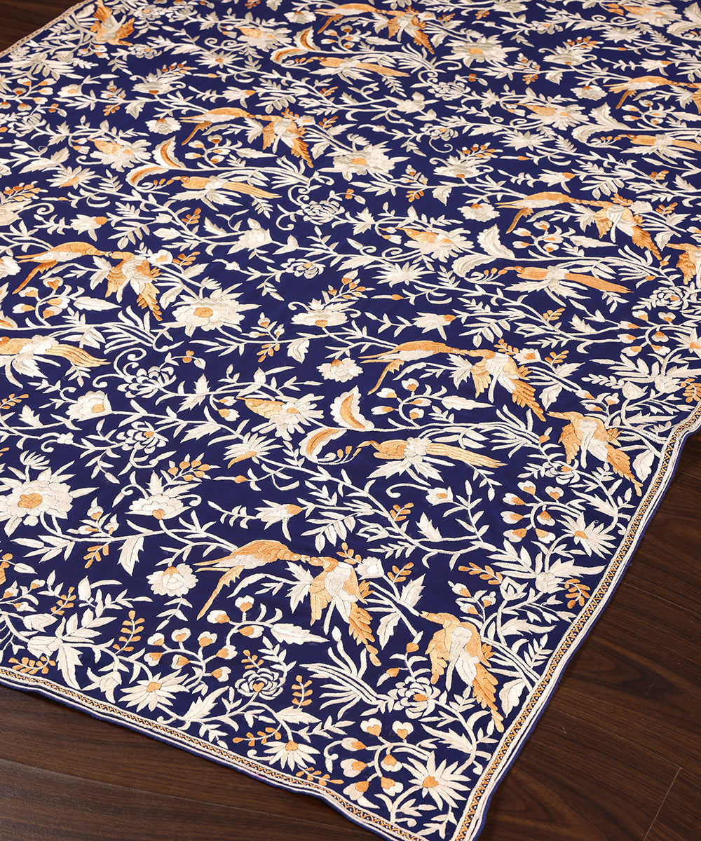 Blue_Handloom_Georgette_Parsi_Gara_Dupatta_With_All_over_Flowers_And_Bird_Motifs_WeaverStory_03