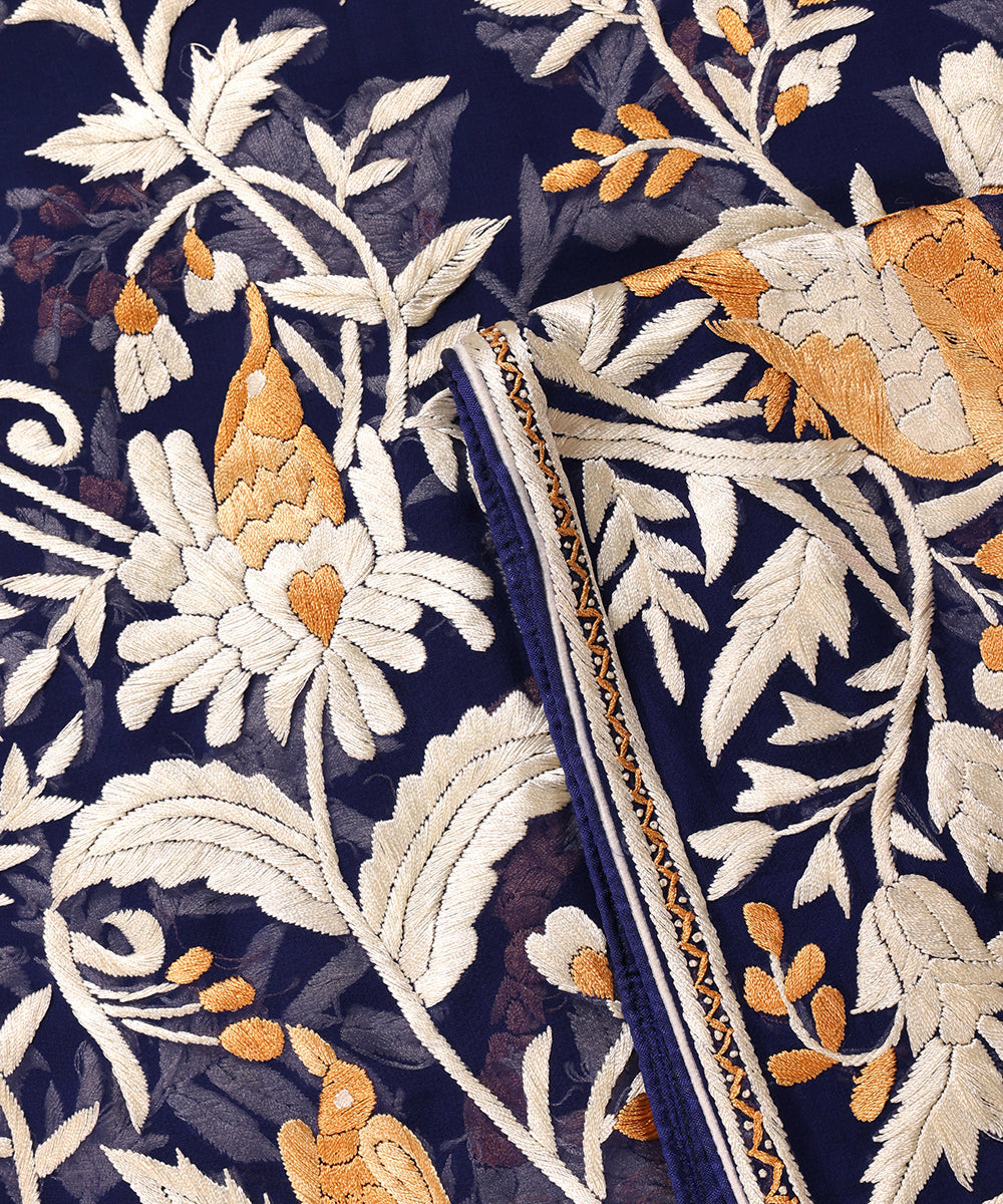 Blue_Handloom_Georgette_Parsi_Gara_Dupatta_With_All_over_Flowers_And_Bird_Motifs_WeaverStory_04