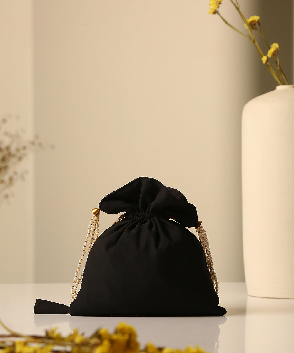Black_Crepe_Single_Side_Embroidered_Parsi_Gara_Potli_With_Multicolored_Peacock_Pattern_WeaverStory_02