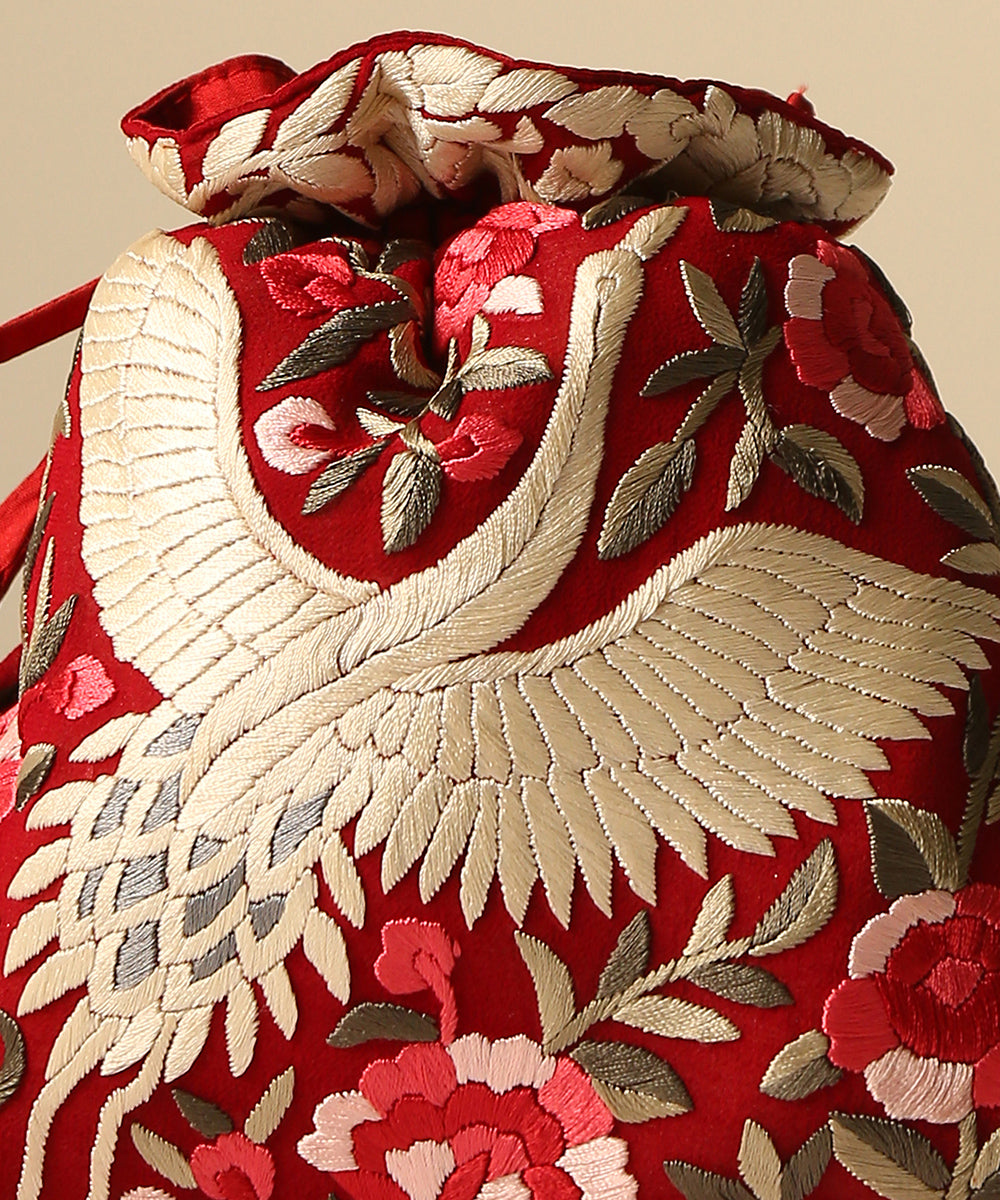 Maroon_Crepe_Single_Side_Embroidered_Parsi_Gara_Potli_With_Saras_Pattern_WeaverStory_03