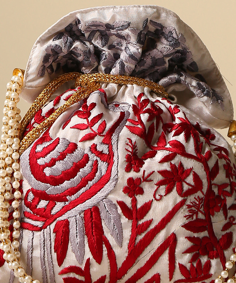 White_Crepe_Single_Side_Embroidered_Parsi_Gara_Potli_With_Monochrome_Border_WeaverStory_03