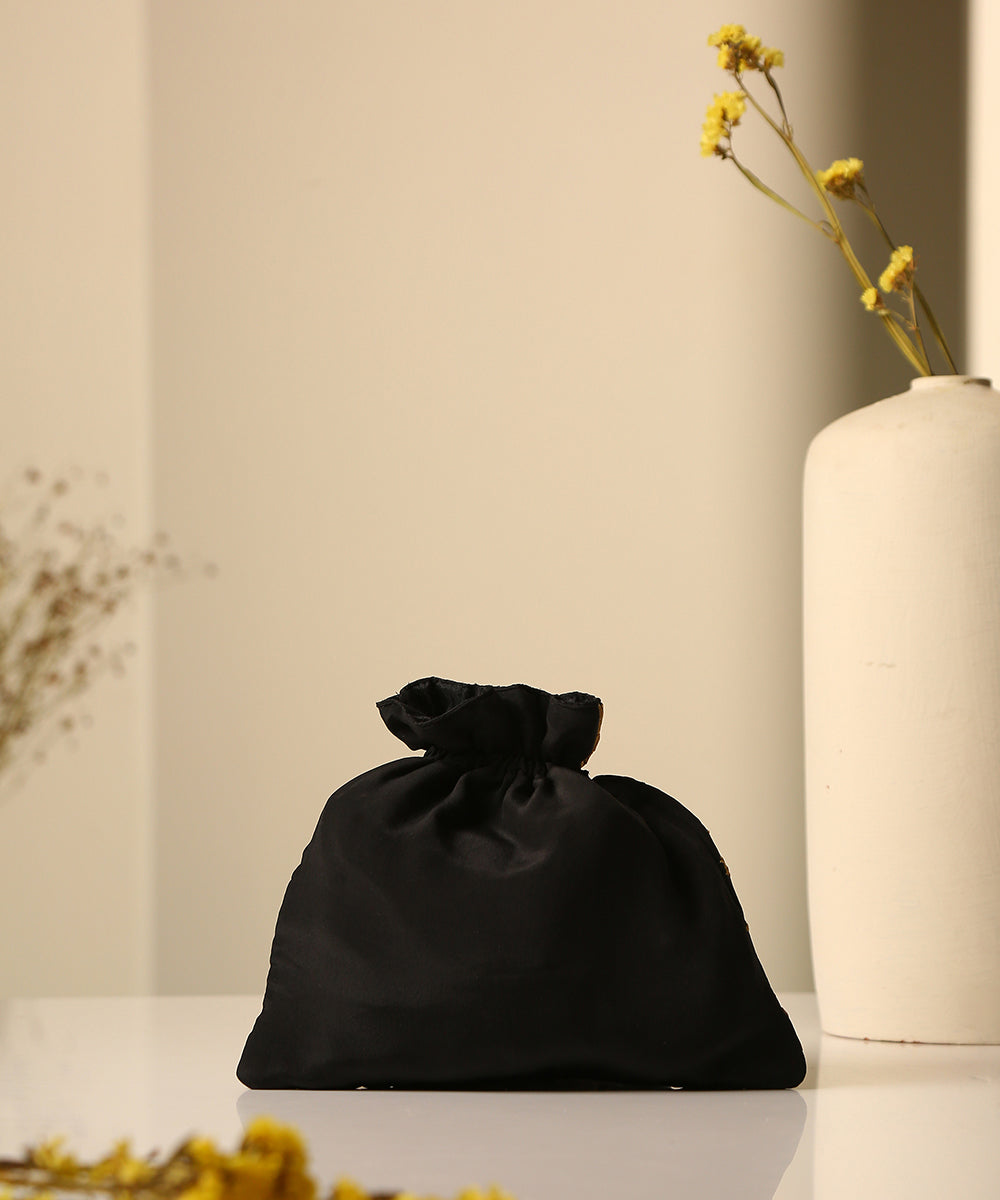 Black_Crepe_Single_Side_Embroidered_Parsi_Gara_Potli_With_Multicolored_Peacock_Pattern_WeaverStory_02