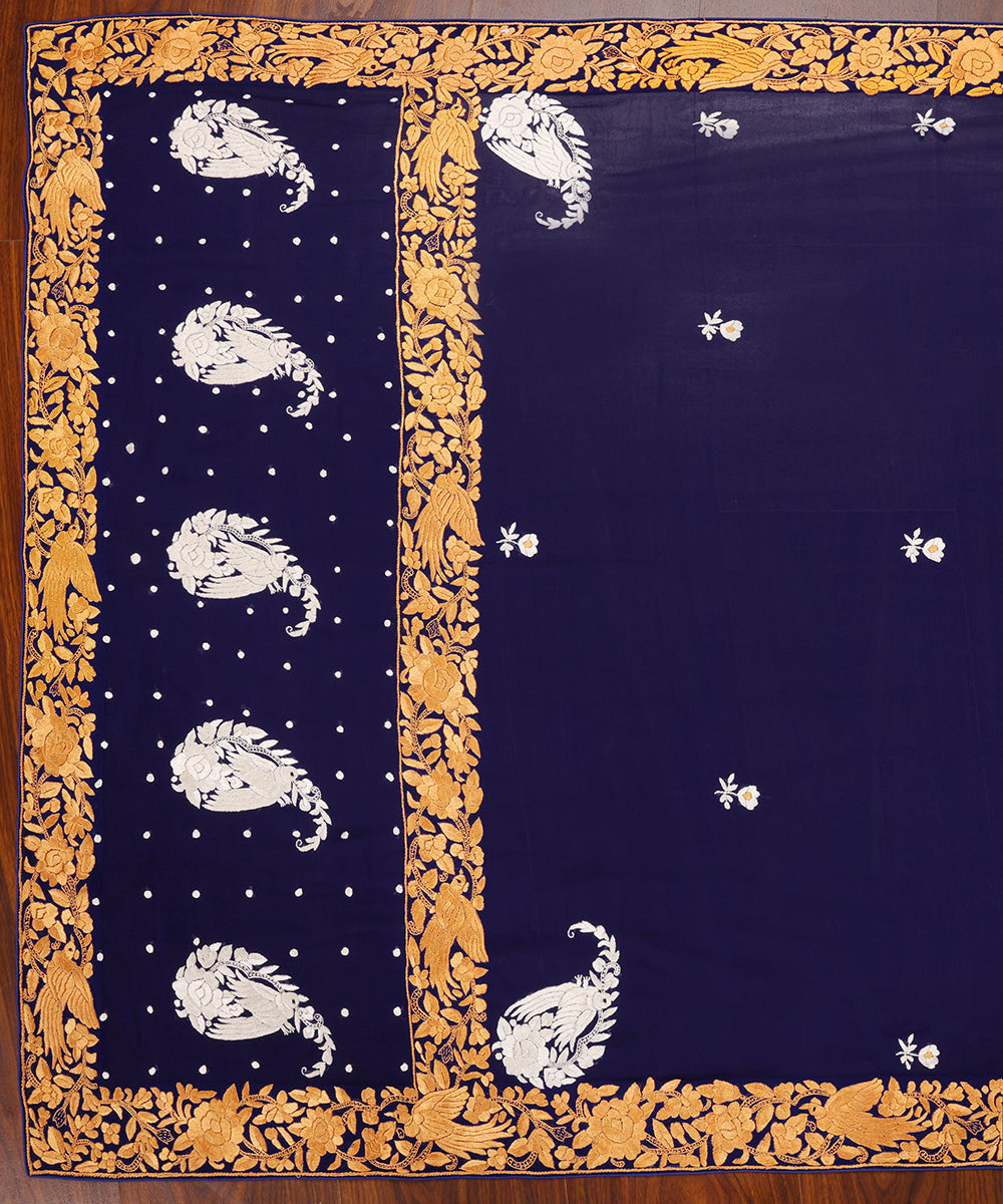 Blue_Handloom_Georgette_Parsi_Gara_Dupatta_With_Embroidered_Paisley,_Flower_And_Bird_Motifs_WeaverStory_02