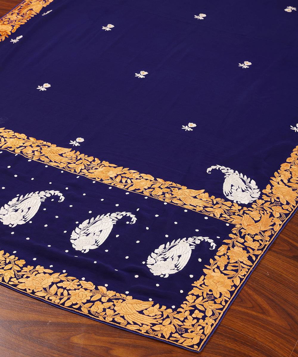 Blue_Handloom_Georgette_Parsi_Gara_Dupatta_With_Embroidered_Paisley,_Flower_And_Bird_Motifs_WeaverStory_03