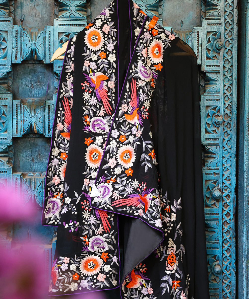 Black_Georgette_Parsi_Gara_Dupatta_With_Multicoloured_Floral_Border_WeaverStory_01