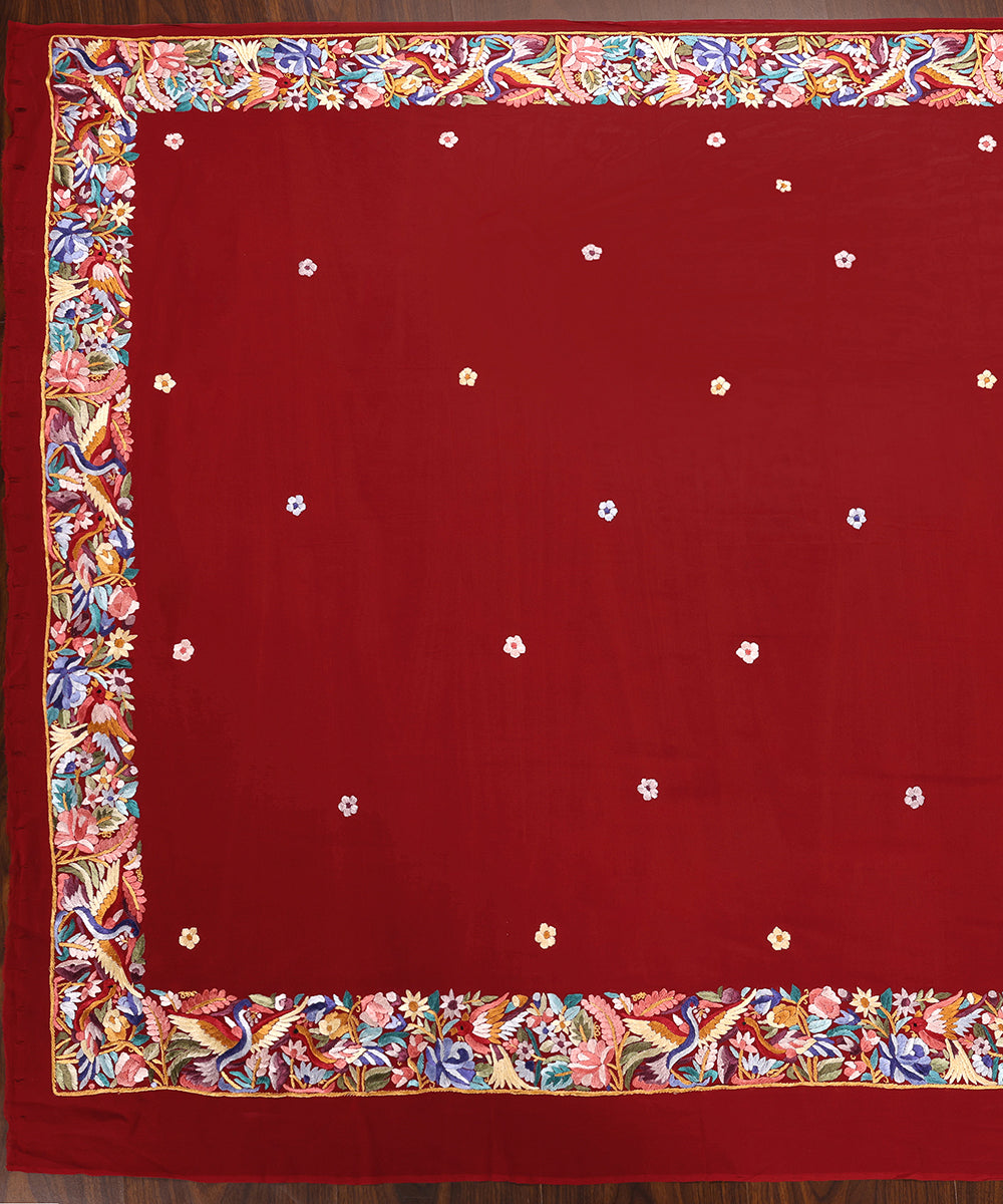 Maroon_Hand_Embroidered_Georgette_Parsi_Gara_Dupatta_With_Floral_Motifs_WeaverStory_02