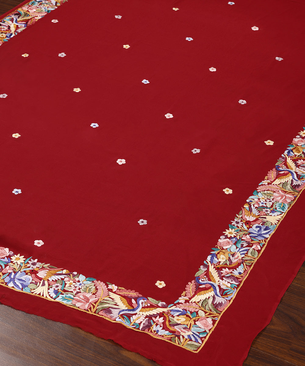 Maroon_Hand_Embroidered_Georgette_Parsi_Gara_Dupatta_With_Floral_Motifs_WeaverStory_03