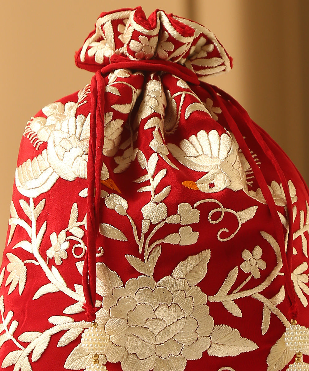 Crepe_Red_Single_Side_Hand_Embroidered_Parsi_Gara_Potli_With_Flower_Motifs_WeaverStory_03