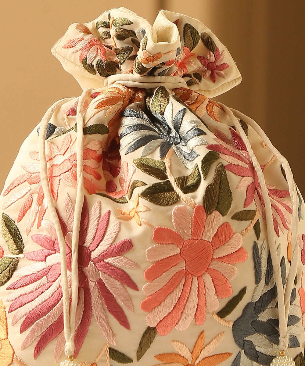 Crepe_Beige_Single_Side_Hand_Embroidered_Parsi_Gara_Potli_With_Multicolor_Flowers_WeaverStory_03