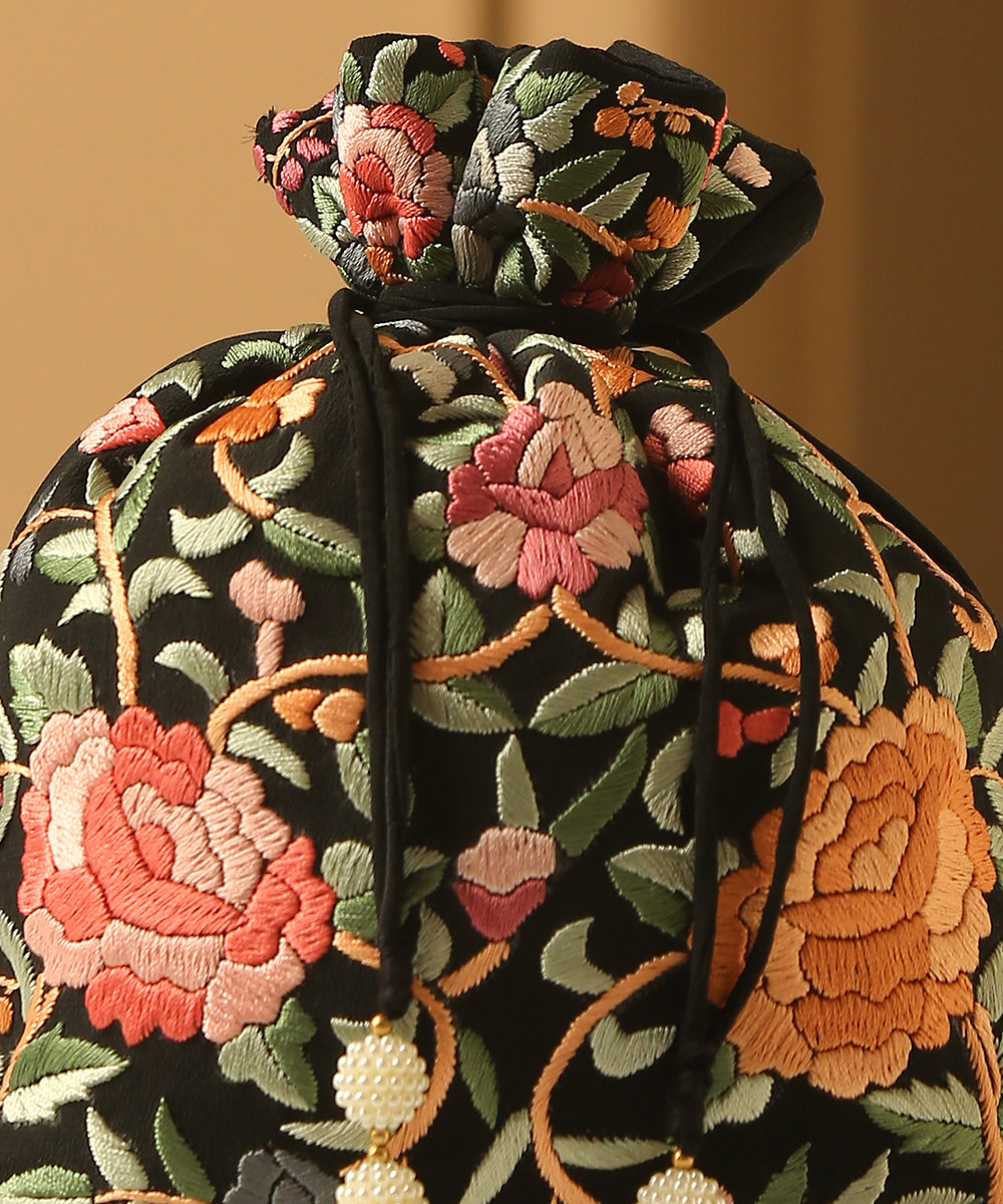 Black_Crepe_Single_Side_Hand_Embroidered_Parsi_Gara_Potli_With_Multicolor_Motifs_WeaverStory_03