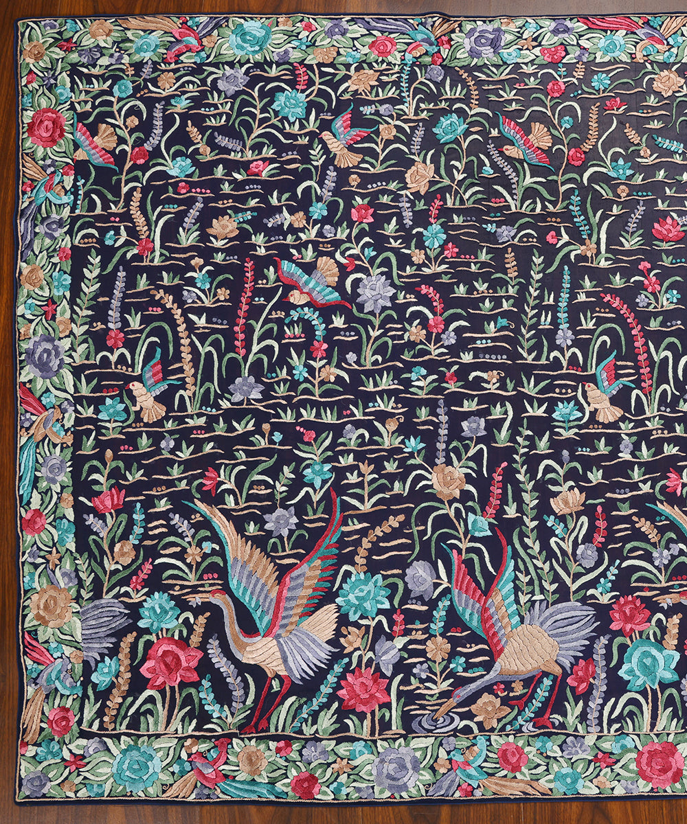 Blue_Handloom_Georgette_Parsi_Gara_Dupatta_With_All_Over_Embroidered_Floral_Jaal_And_Bird_Motifs_WeaverStory_02