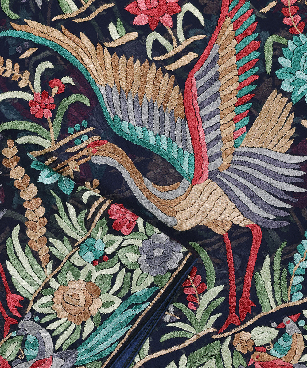 Blue_Handloom_Georgette_Parsi_Gara_Dupatta_With_All_Over_Embroidered_Floral_Jaal_And_Bird_Motifs_WeaverStory_04