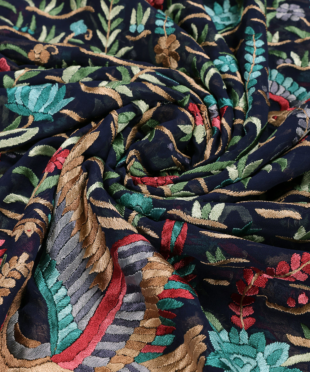 Blue_Handloom_Georgette_Parsi_Gara_Dupatta_With_All_Over_Embroidered_Floral_Jaal_And_Bird_Motifs_WeaverStory_06