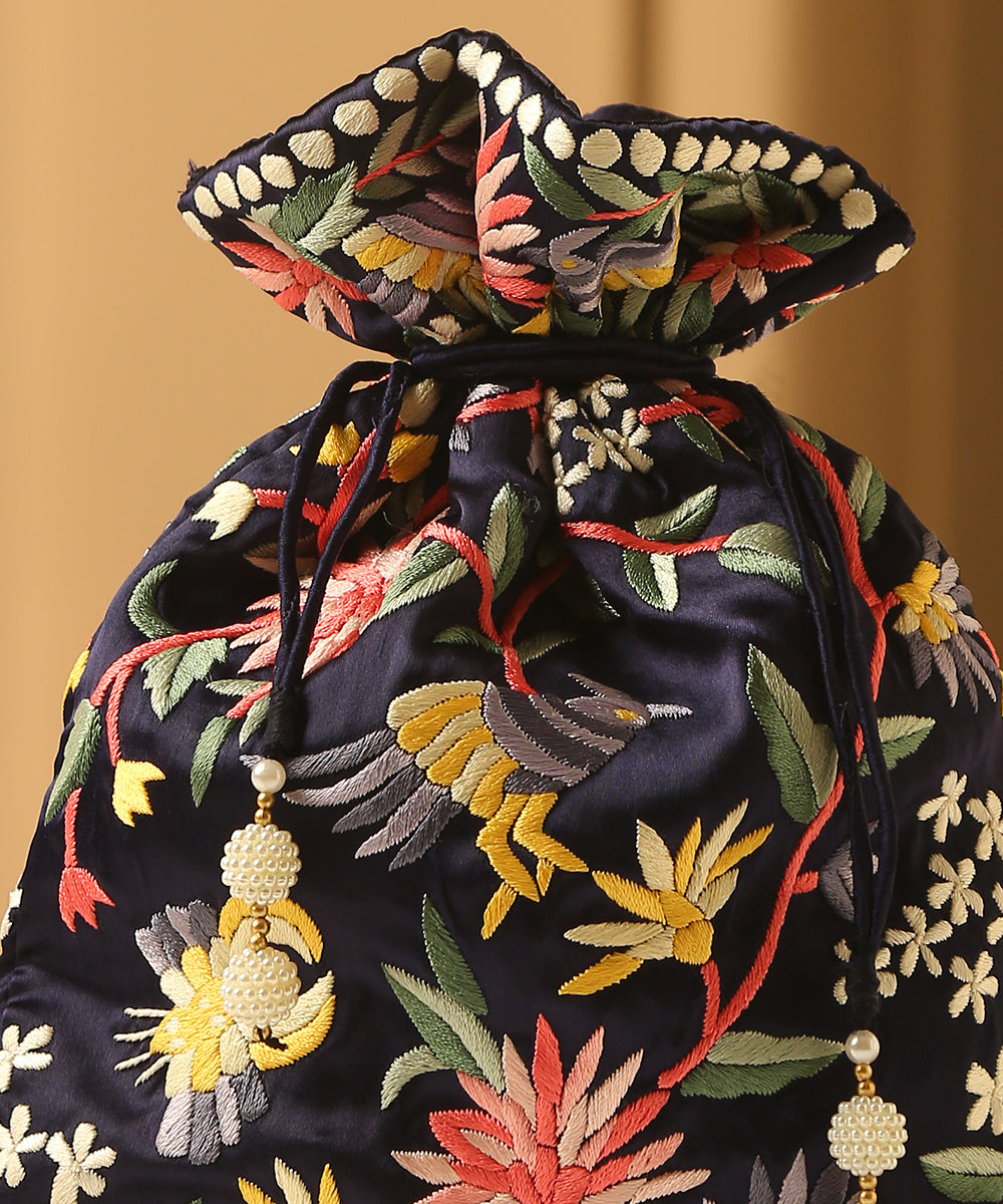 Crepe_Navy_Blue_Single_Side_Hand_Embroidered_Parsi_Gara_Potli_With_Flower_Motifs_WeaverStory_03