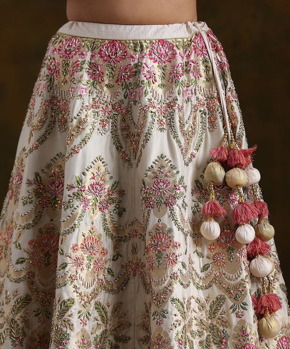 Handloom Offwhite Pure Katan Silk Banarasi Lehenga Set Stitched Lehenga