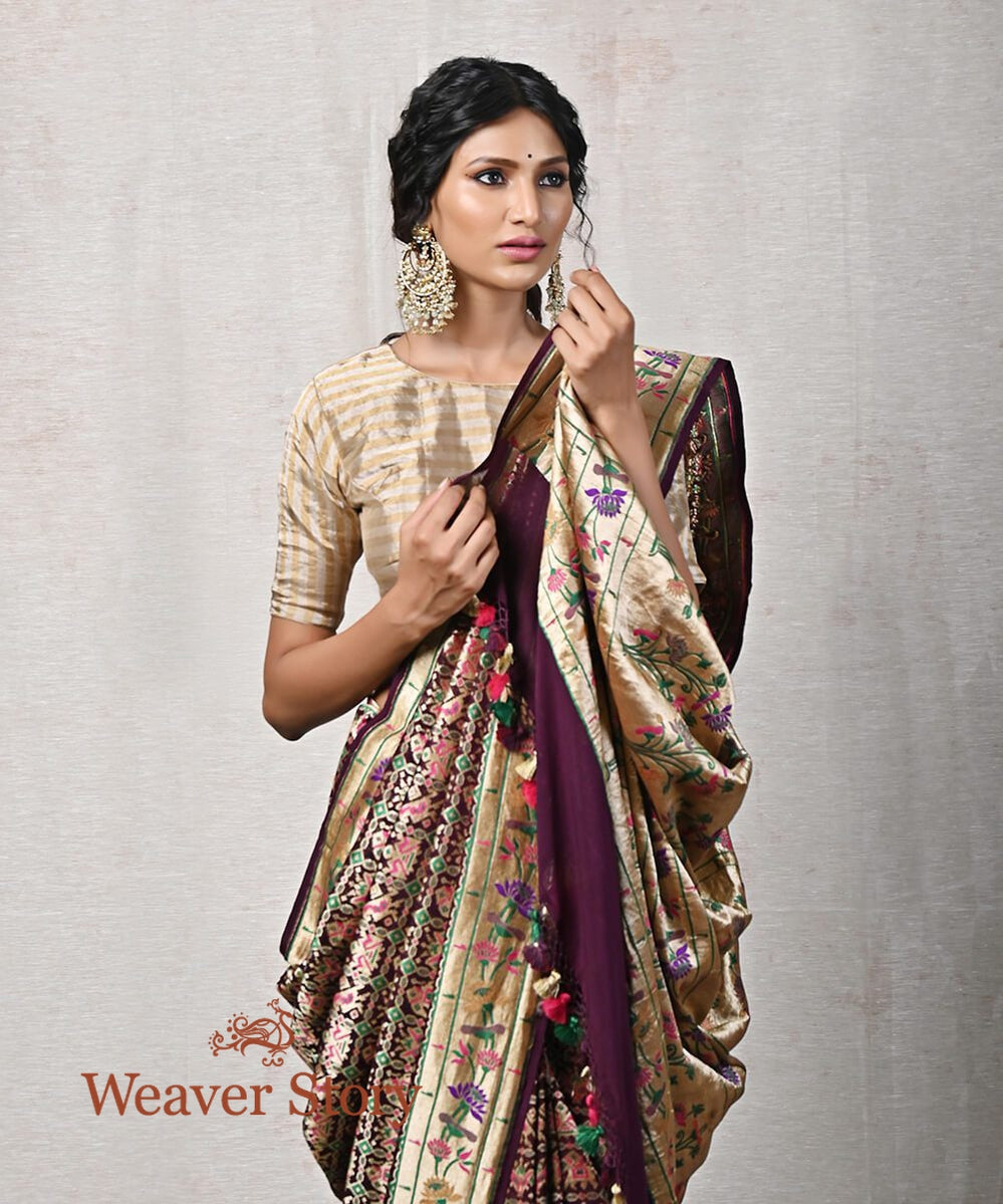 Wine_Handloom_Banarasi_Georgette_Patola_Saree_WeaverStory_01