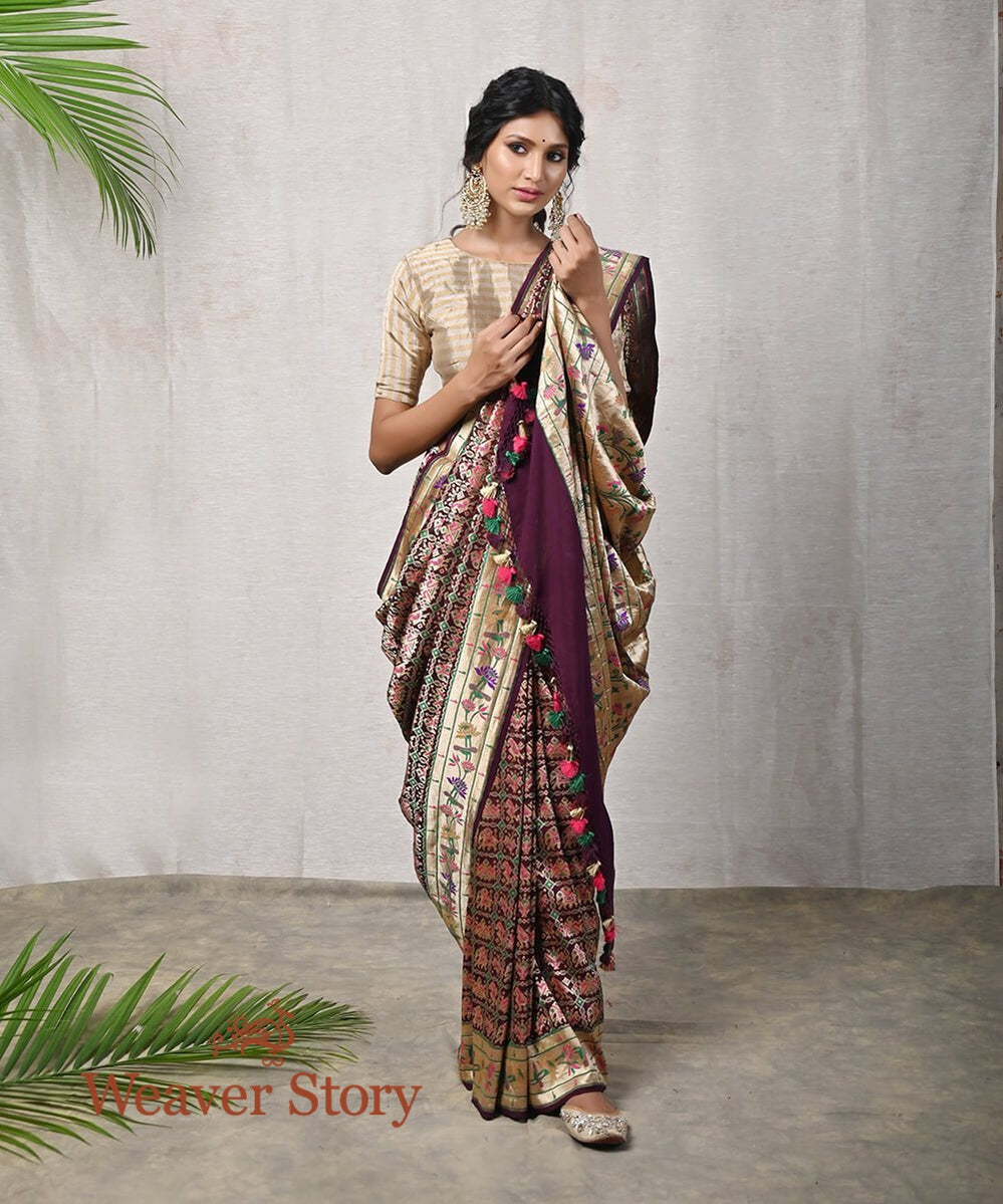 Wine_Handloom_Banarasi_Georgette_Patola_Saree_WeaverStory_02