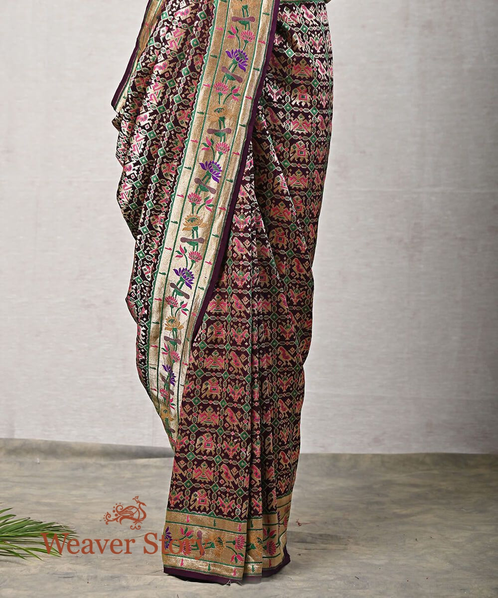 Wine_Handloom_Banarasi_Georgette_Patola_Saree_WeaverStory_04