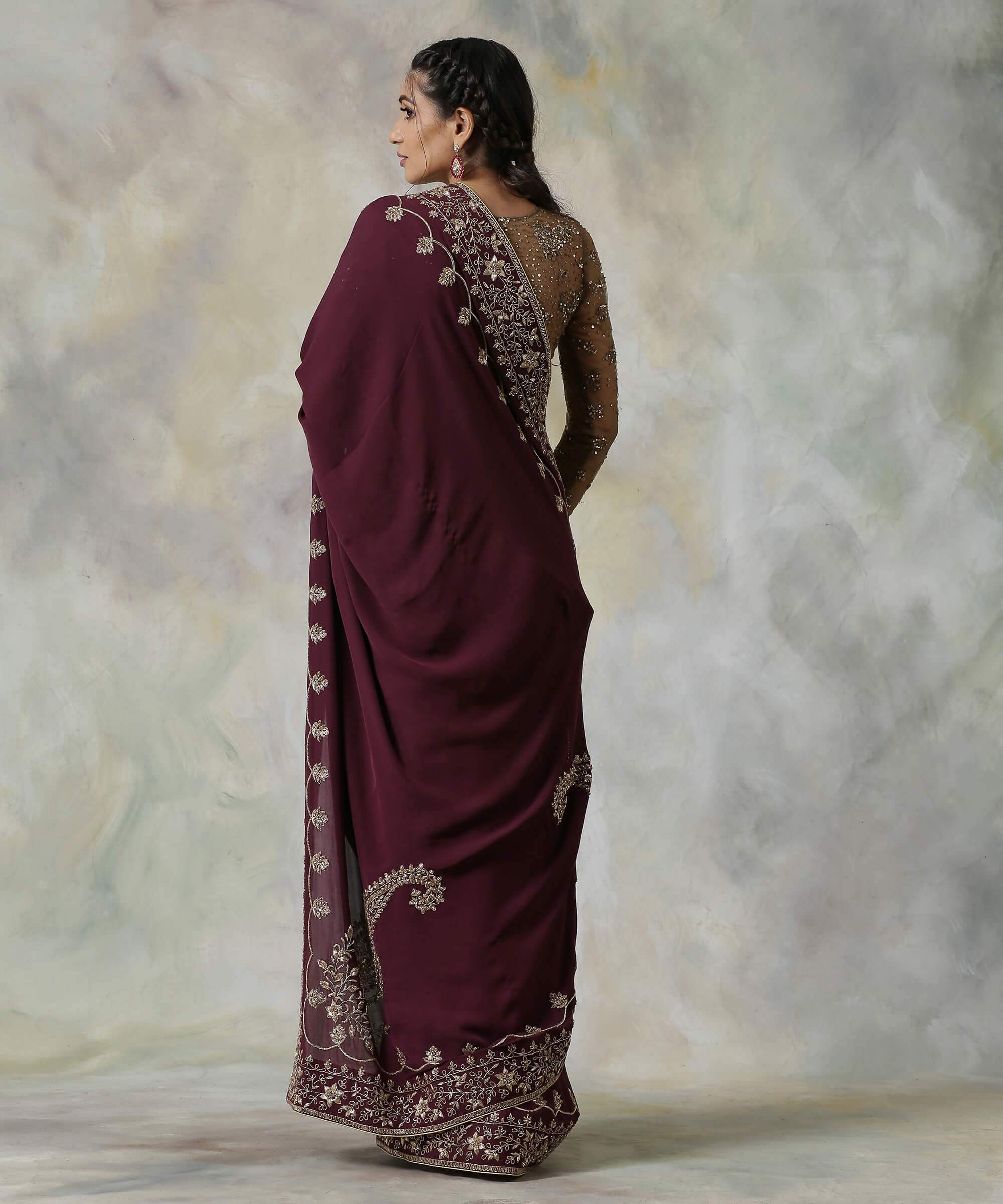 Wine_Pure_Crepe_Georgette_Saree_with_Zardozi_Borders_and_Paisleys_on_the_Pallu_WeaverStory_03