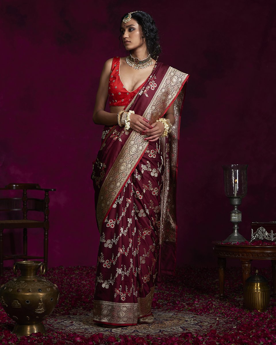 Wine_Handloom_Jangla_Katan_Silk_Banarasi_Saree_with_Meenakari_and_Zari_Work_WeaverStory_02