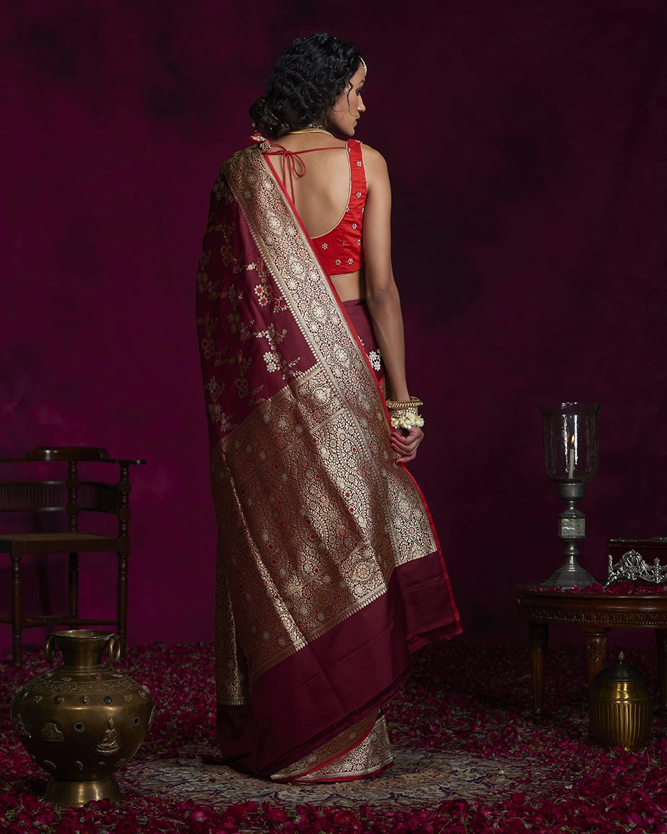 Wine_Handloom_Jangla_Katan_Silk_Banarasi_Saree_with_Meenakari_and_Zari_Work_WeaverStory_03