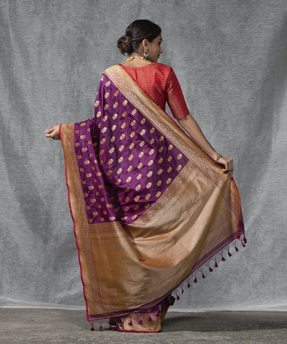 Wine_Handloom_Katan_Silk_Cutwork_Banarasi_Saree_with_Booti_and_Red_Selvedge_WeaverStory_03