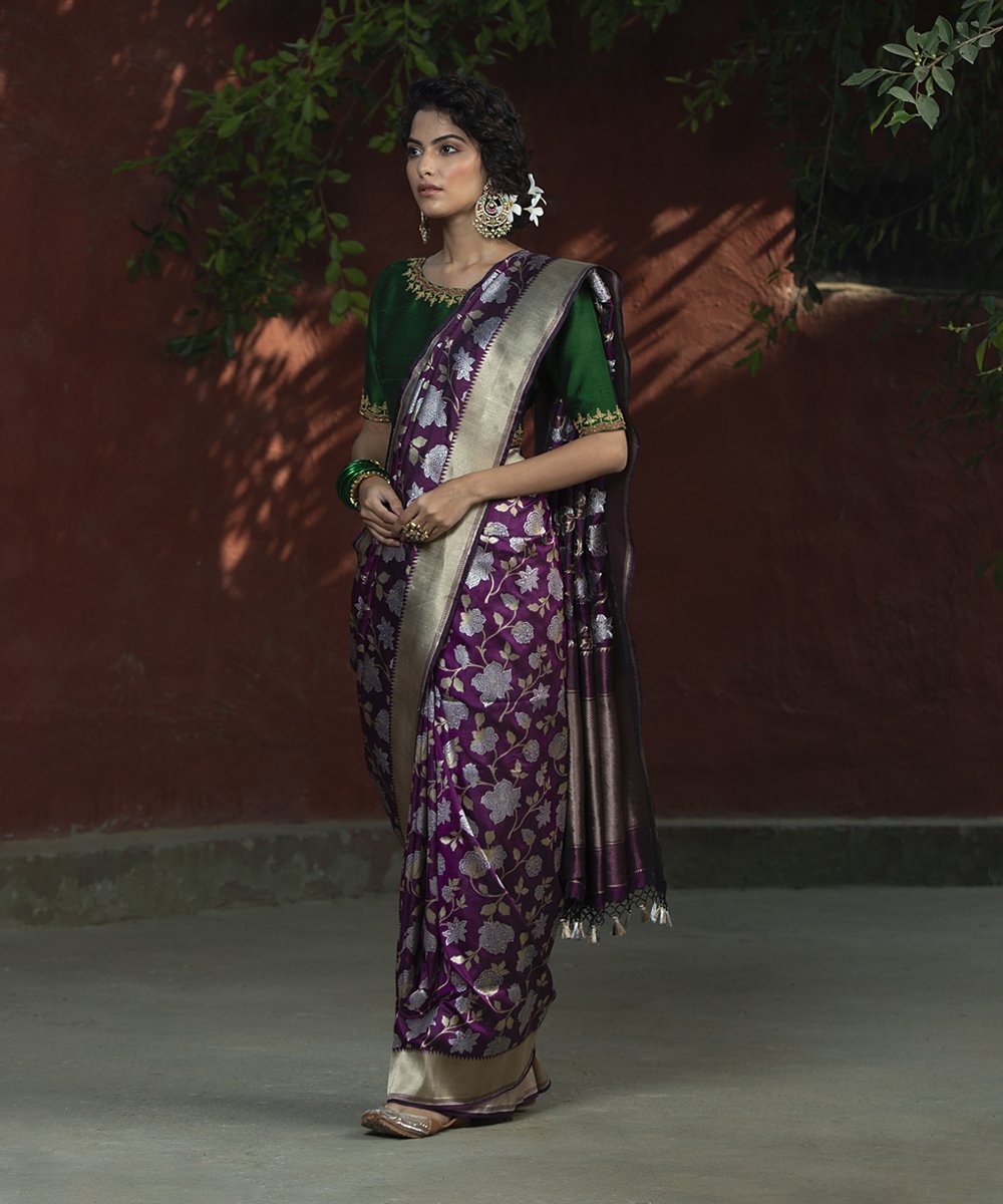Wine_Handloom_Katan_Silk_Sona_Banarasi_Saree_Rupa_Floral_with_Jangla_Design_WeaverStory_02