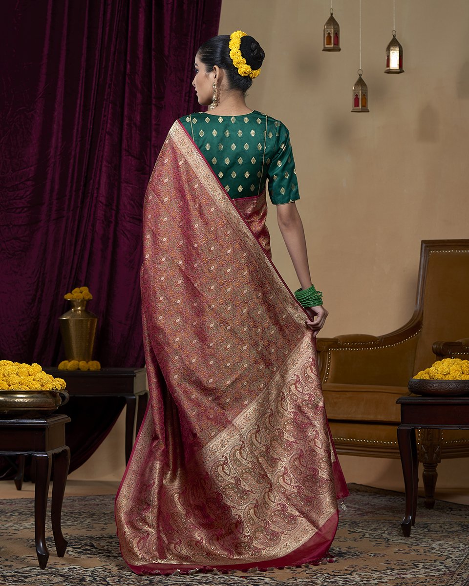 Wine_Handloom_Pure_Katan_Silk_Jamawar_Tanchoi_Banarasi_Saree_with_Ambi_Booti_WeaverStory_03