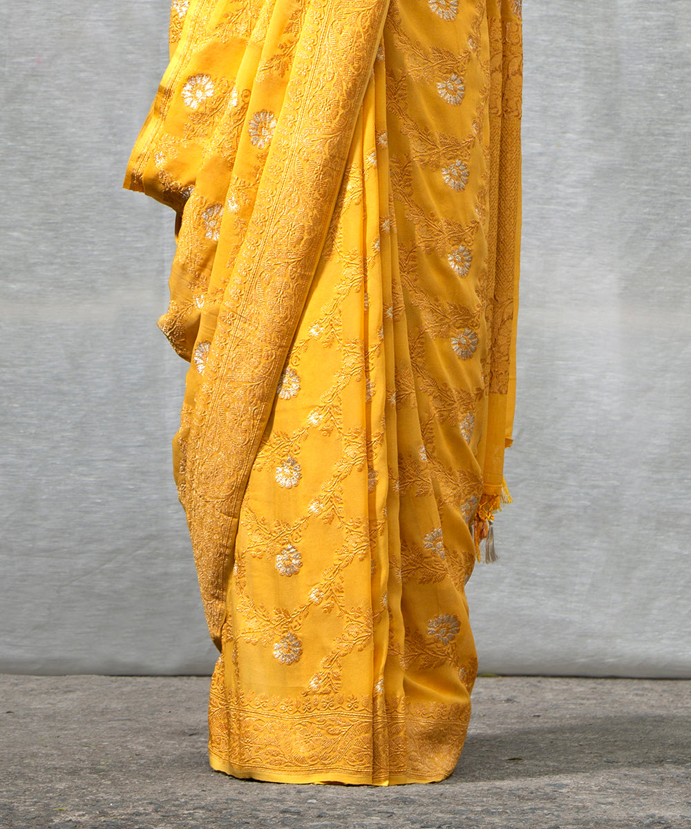 Upasana Kamineni In Yellow Handloom Georgette Kadhwa Banarasi Saree