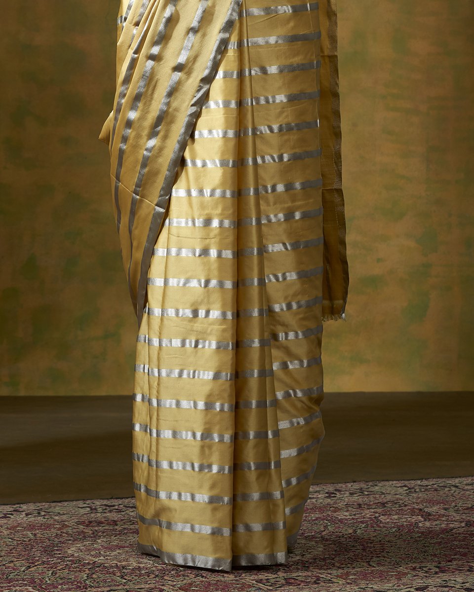 Yellow_Handloom_Horizontal_Stripes_Banarasi_Saree_In_Satin_WeaverStory_04