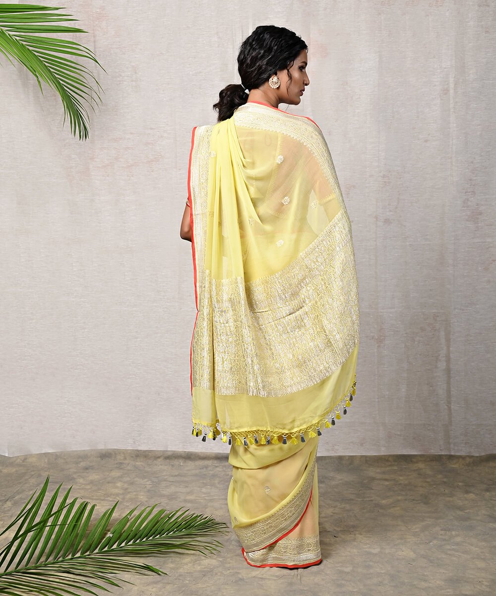 Yellow_Handloom_Silver_Zari_Banarasi_Georgette_Saree_with_Red_Selvedge_WeaverStory_03