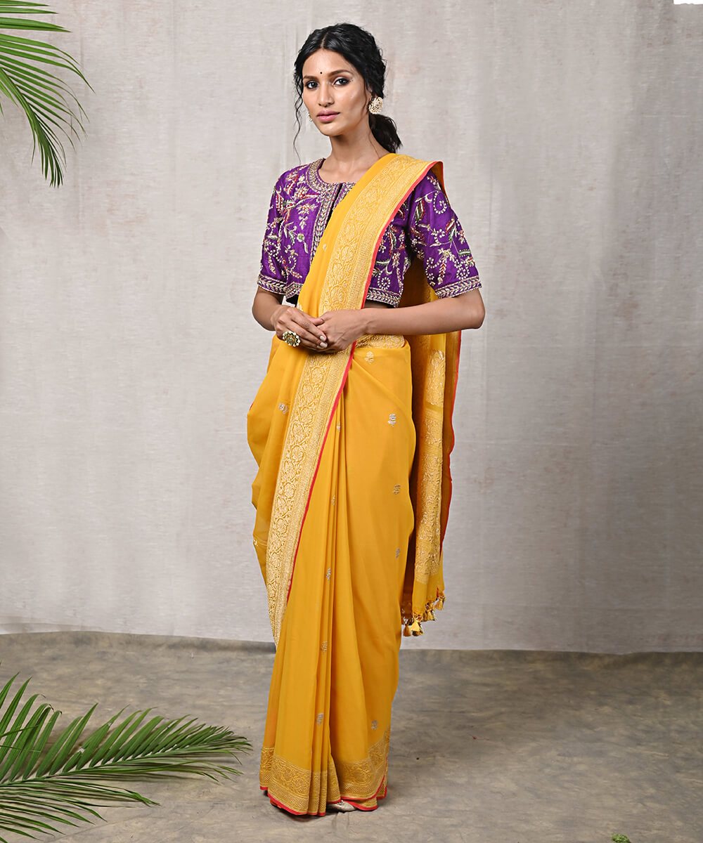 Yellow_Handloom_Sona_Rupa_Zari_Banarasi_Georgette_Saree_with_Red_Selvedge_WeaverStory_02