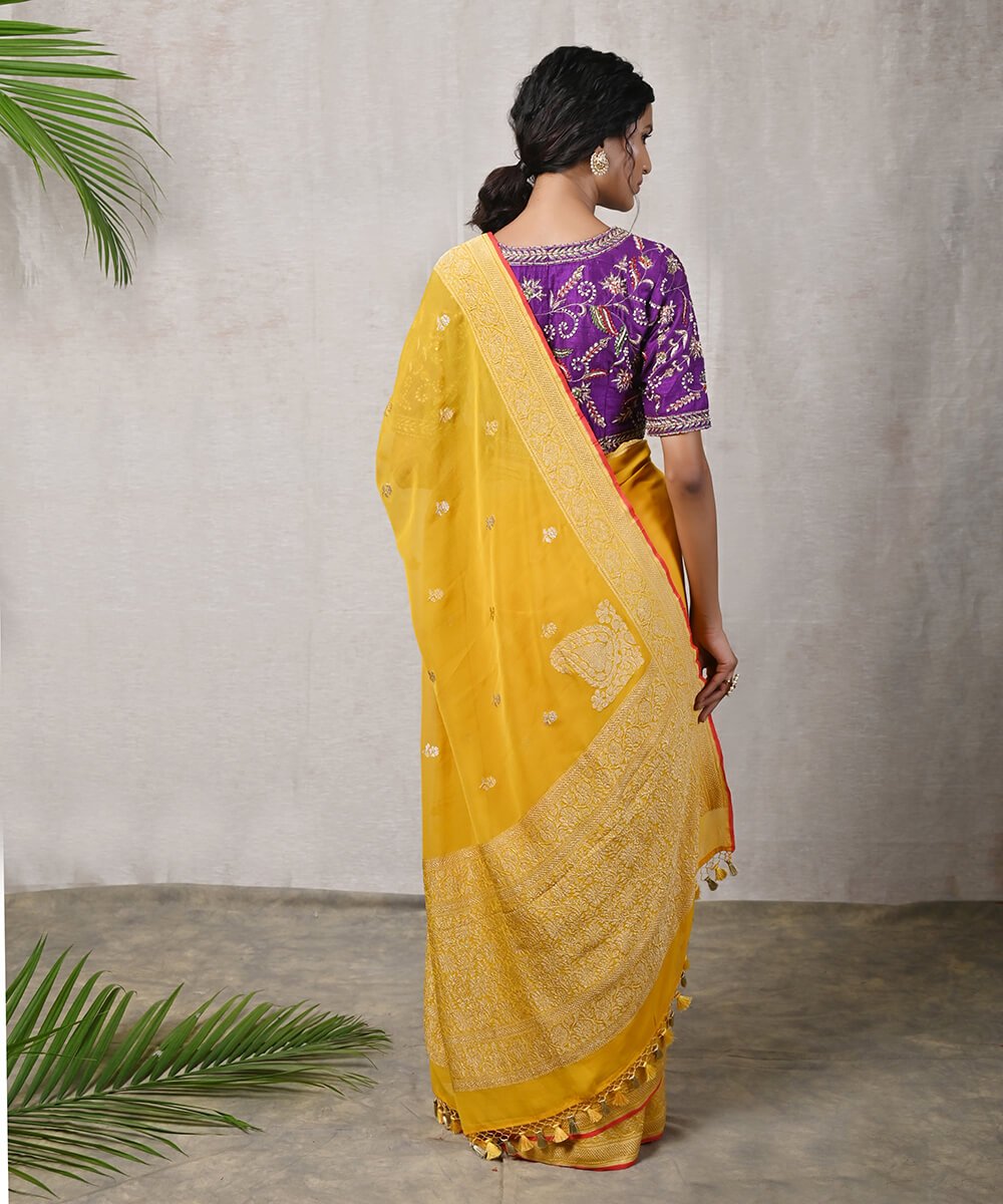 Yellow_Handloom_Sona_Rupa_Zari_Banarasi_Georgette_Saree_with_Red_Selvedge_WeaverStory_03