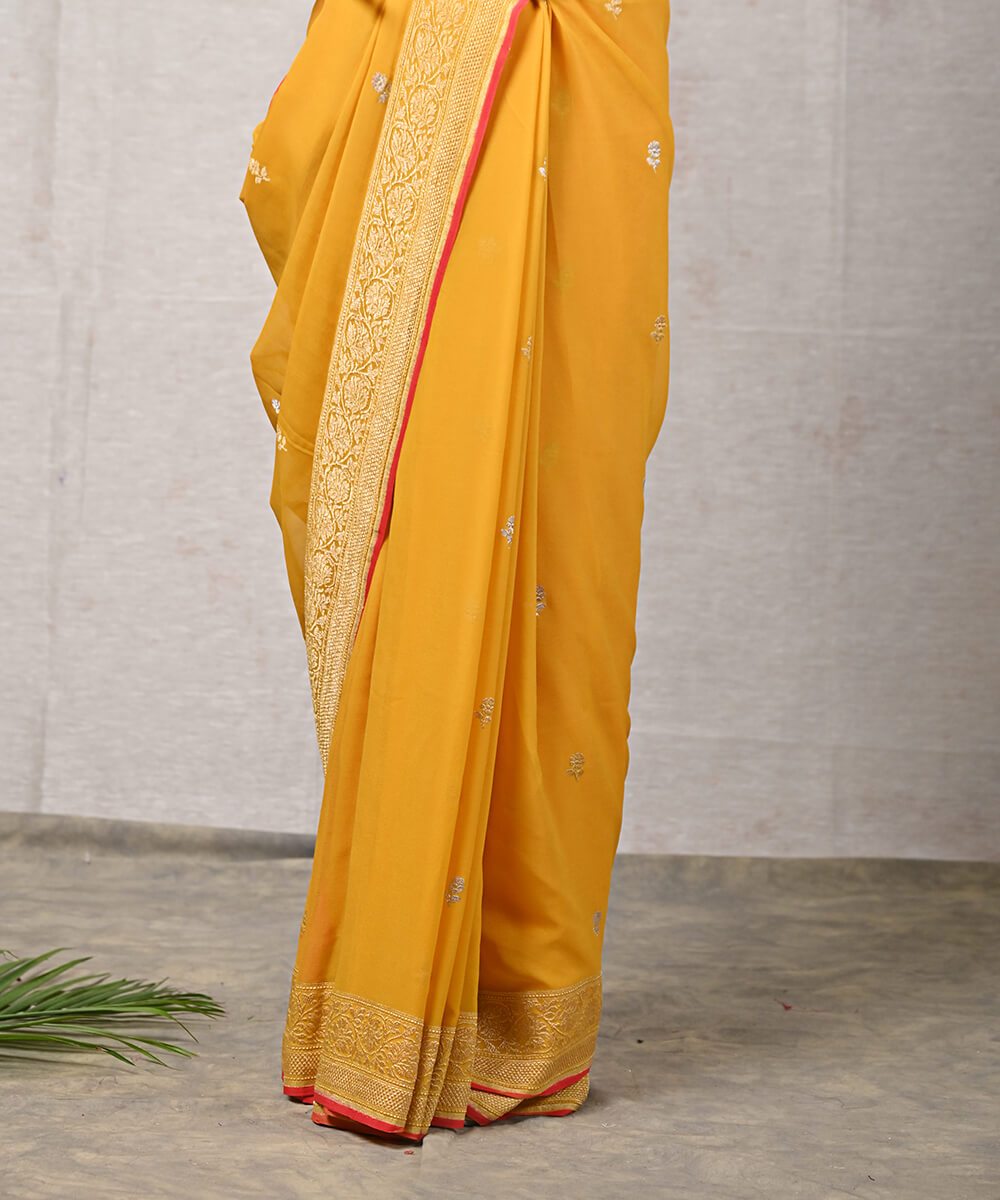 Yellow_Handloom_Sona_Rupa_Zari_Banarasi_Georgette_Saree_with_Red_Selvedge_WeaverStory_04