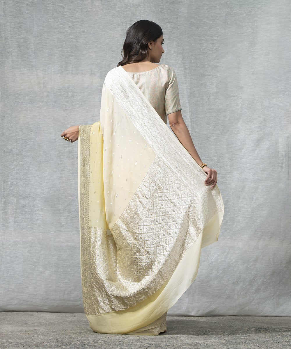 Yellow_Shaded_Handloom_Kadhwa_Booti_Pure_Georgette_Banarasi_Saree_WeaverStory_03