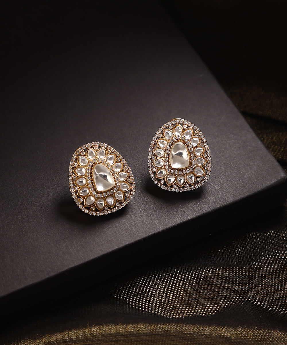 Joti_Handcrafted_White_Moissanite_Polki_Pear_Studs__WeaverStory_01
