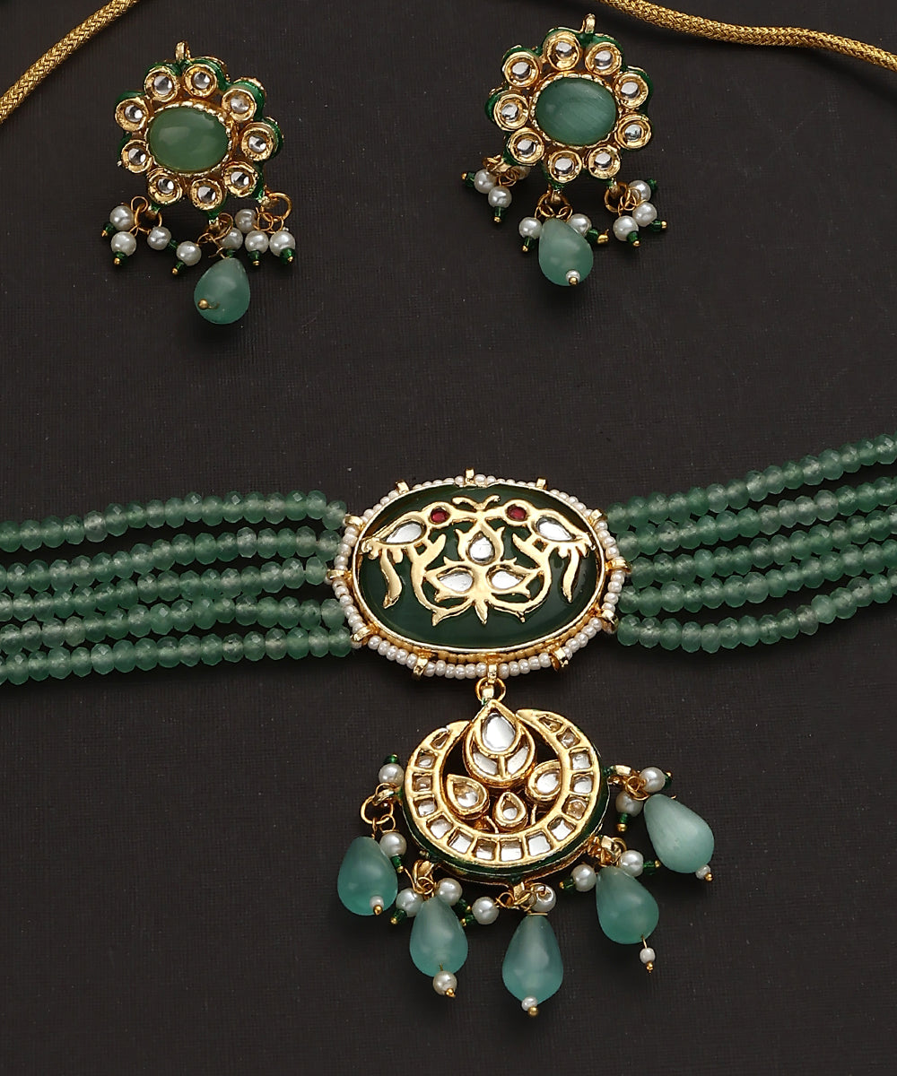 Swapan_Handcrafted_Light_Green_Beaded_Necklace_Set_WeaverStory_04