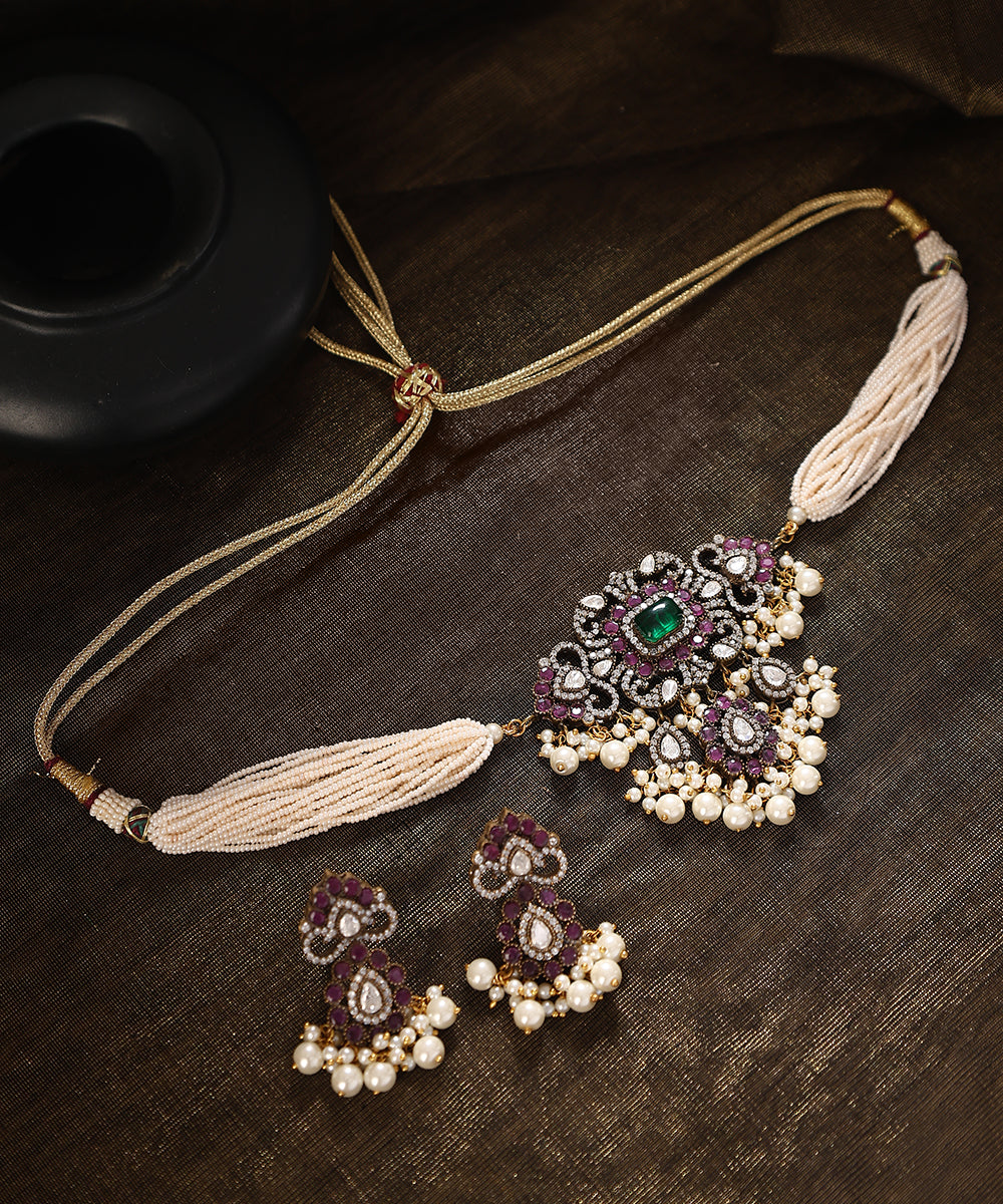 Aranyak_Handcrafted_Zircon_Kundan_Choker_Set_WeaverStory_01