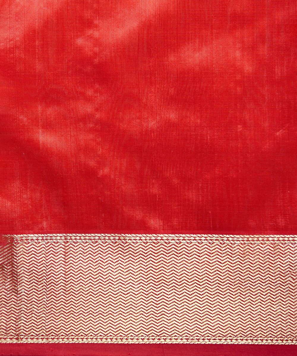 Handloom Bridal Red Chanderi Silk Saree With Meenakari Booti