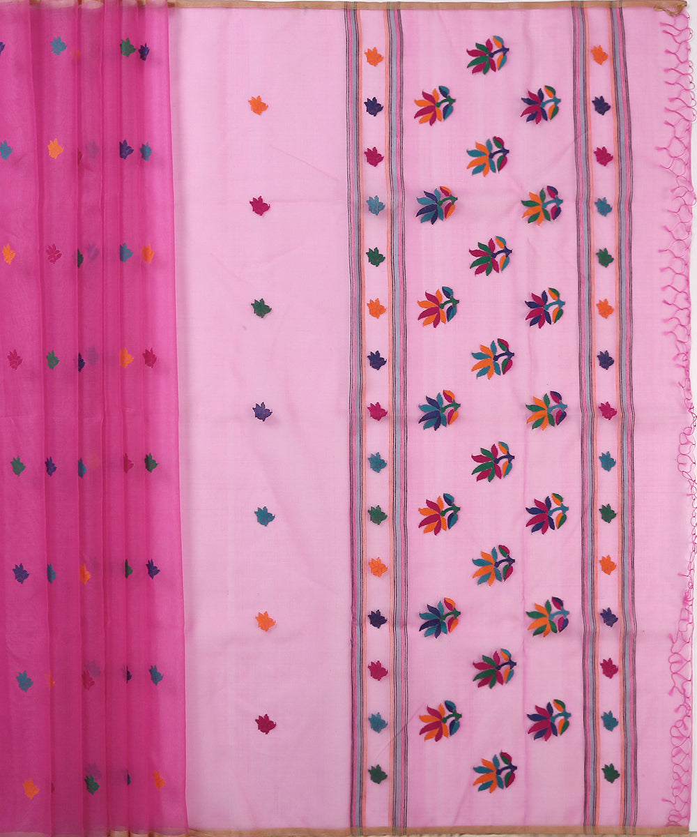 Pink_Handloom_Matka_Silk_Dhakai_Jamdani_Saree_With_Small_Lotus_Boota_WeaverStory_03